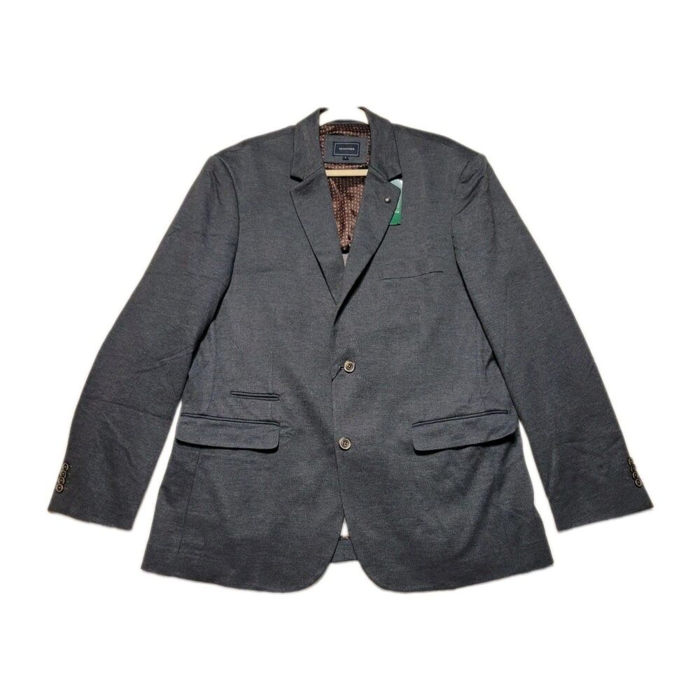 7DIAMONDS Men's Newport Stretch Unstructured Checked Gray Blazer Jacket Size L